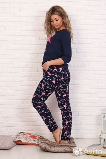 Оптом. Пижама женская К-162 - фламинго-синий