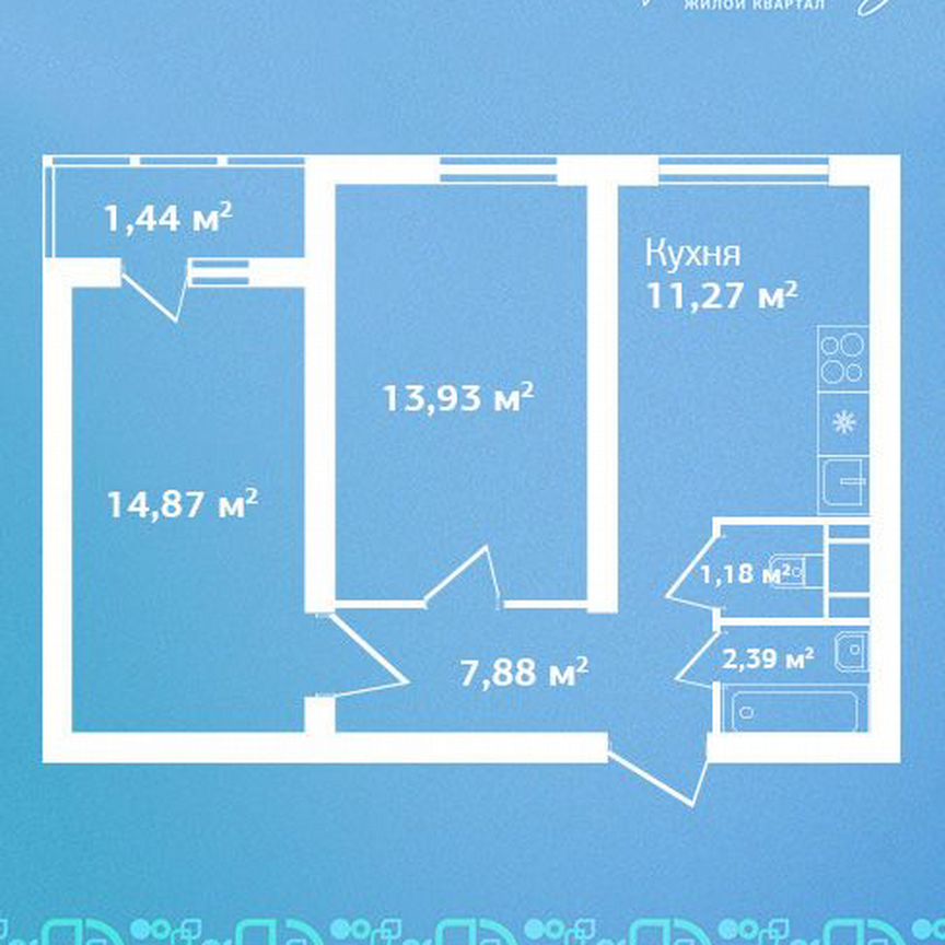 2-к. квартира, 53 м², 9/9 эт.