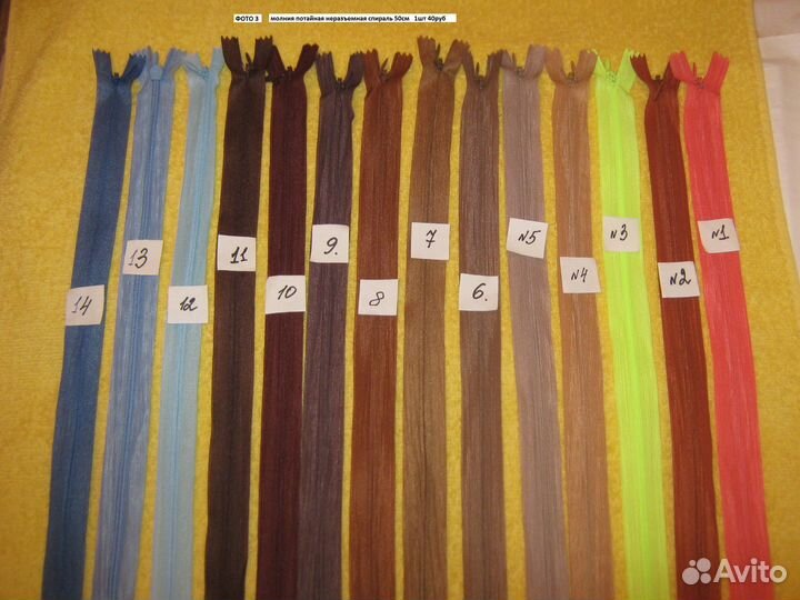 Молния для одежды спираль/платьевая/потайная