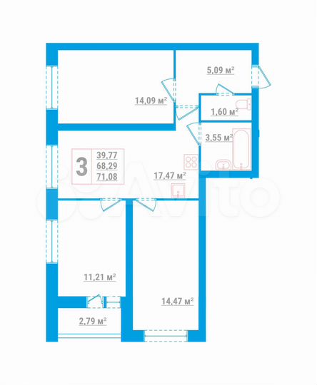 3-к. квартира, 71,1 м², 2/8 эт.