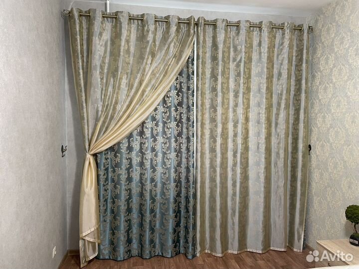 Комплект - шторы сдвоенные, тюль, карниз