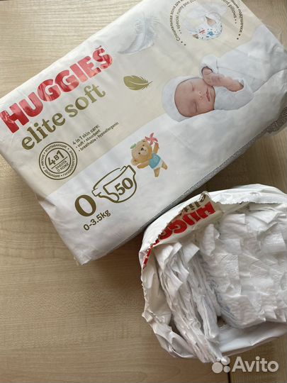 Подгузники huggies elite soft 0 50шт+10шт