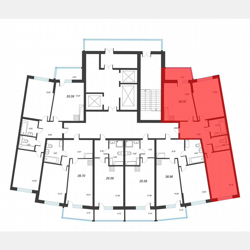 2-к. квартира, 60,9 м², 20/22 эт.