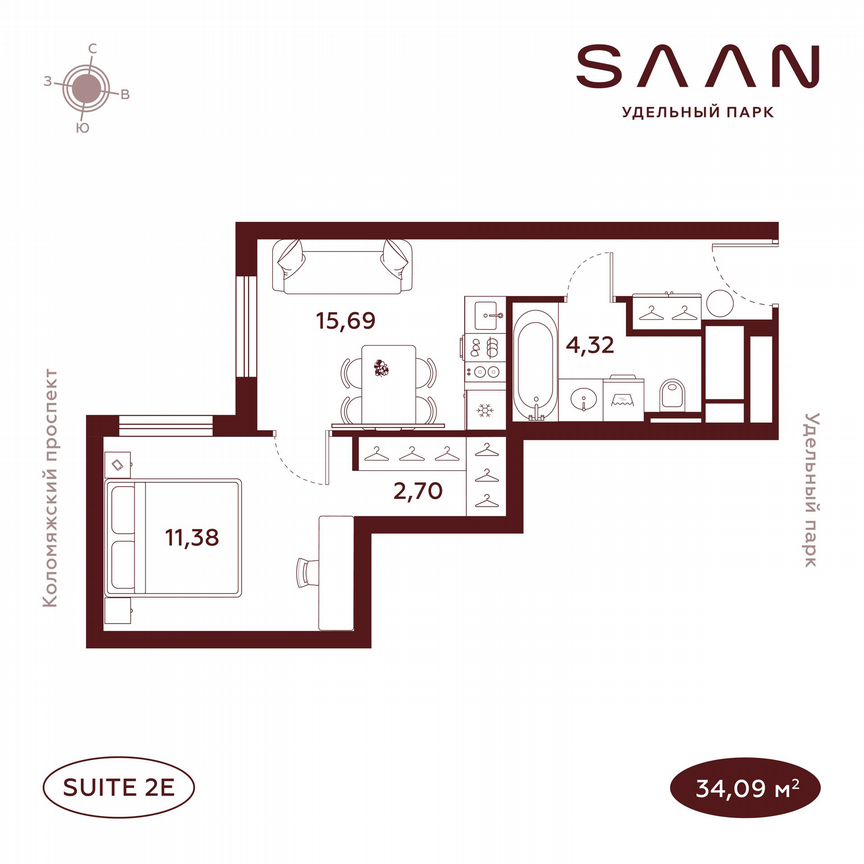 1-к. квартира, 34,1 м², 21/23 эт.
