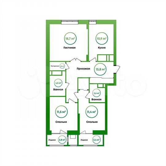3-к. квартира, 82,4 м², 9/16 эт.
