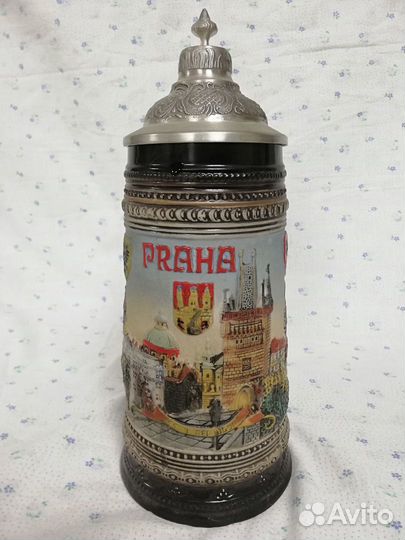 Пивная кружка с крышкой Чехия Прага