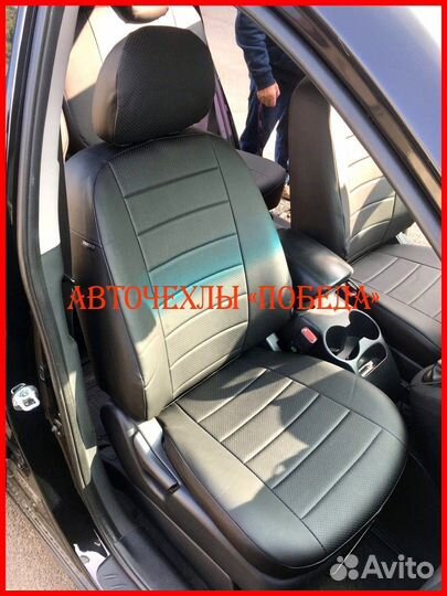 Чехлы Kia Carens из экокожи чёрные Классика