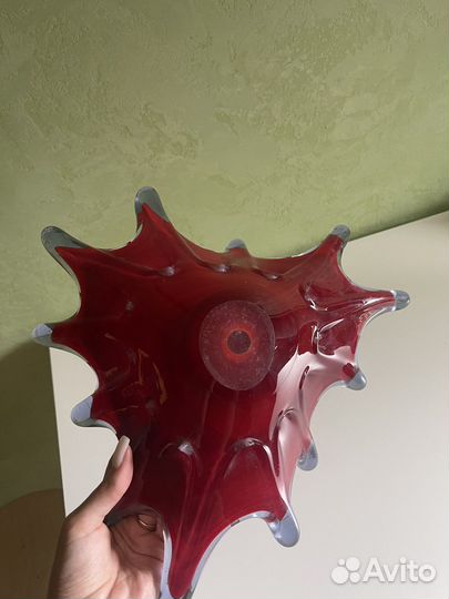 Ваза для фруктов цветное гутное стекло