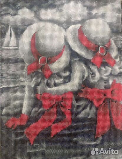 Алмазная мозаика. Готовая. Девочки с лентами