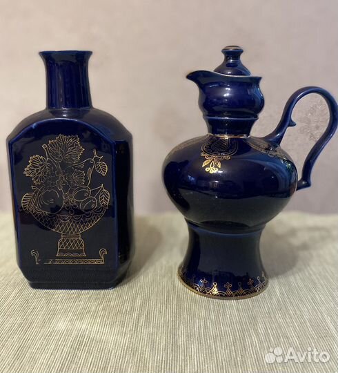 Синяя посуда с позолотой