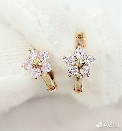 Золотые серьги с фианитом