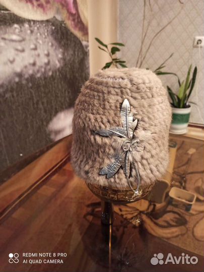 Шапка норковая вязаная женская