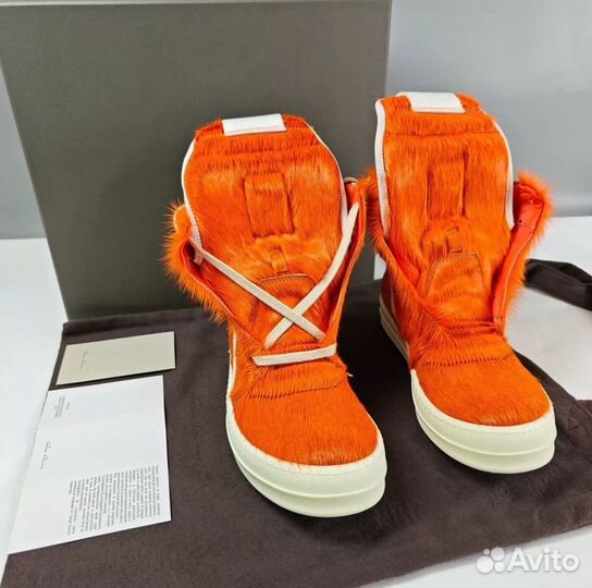 Кеды Rick Owens Geobasket Pony Hair Orange Кожаные