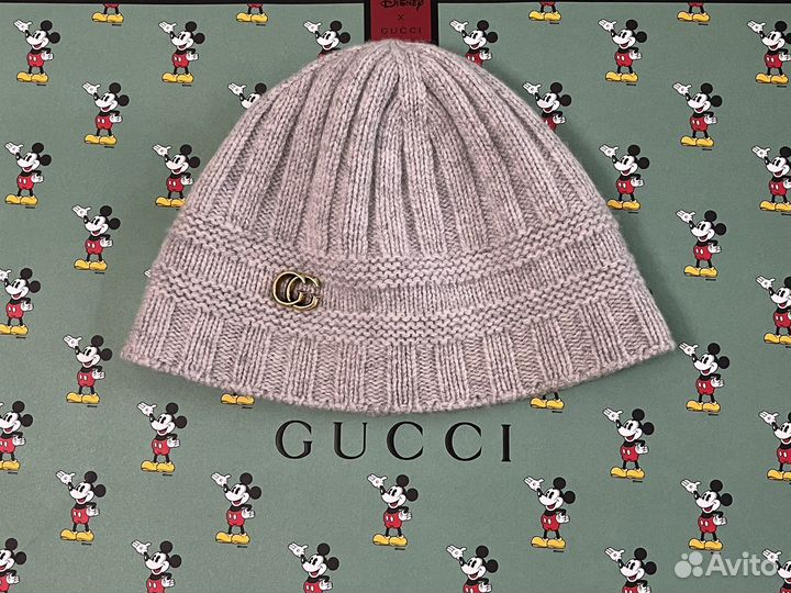 Шапка Gucci оригинал, серого цвета, с лого