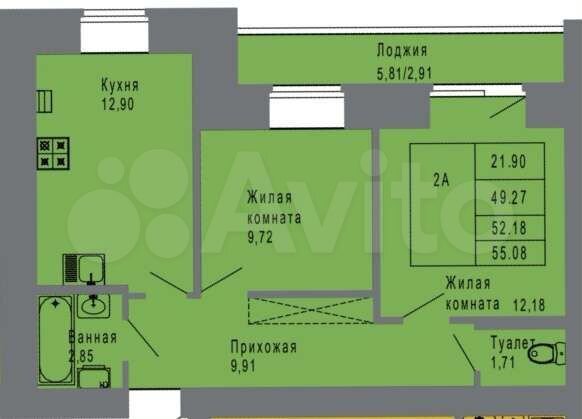 2-к. квартира, 55 м², 2/9 эт.
