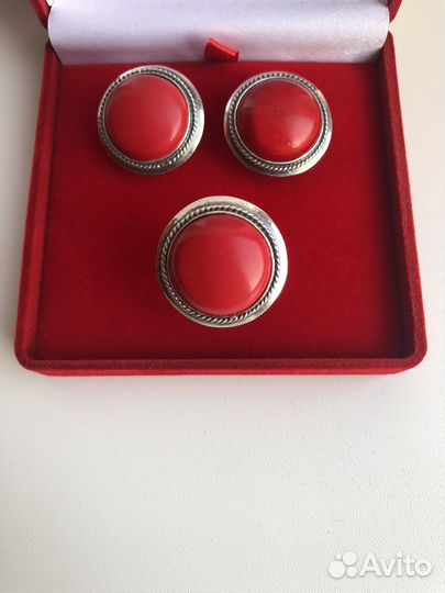 Гарнитур Коралл Кольцо, Серьги 925