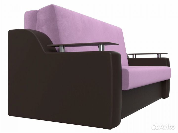 Диван прямой аккордеон Сенатор 140, микровельвет, сиреневый, коричневый