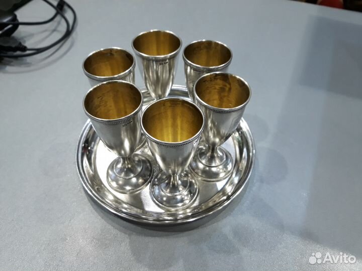Серебро 875,набор, рюмки на подносе