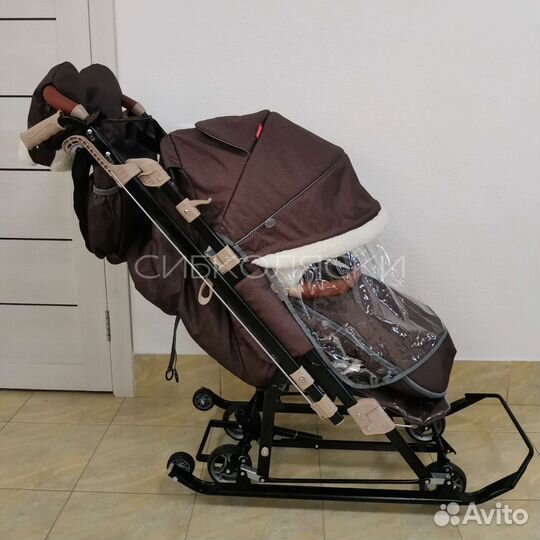 Коляска санки Ника 7-8К коричневый в ёлочку