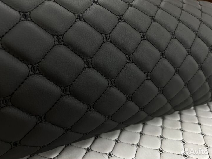 Экокожа стеганая черная черный квадрат
