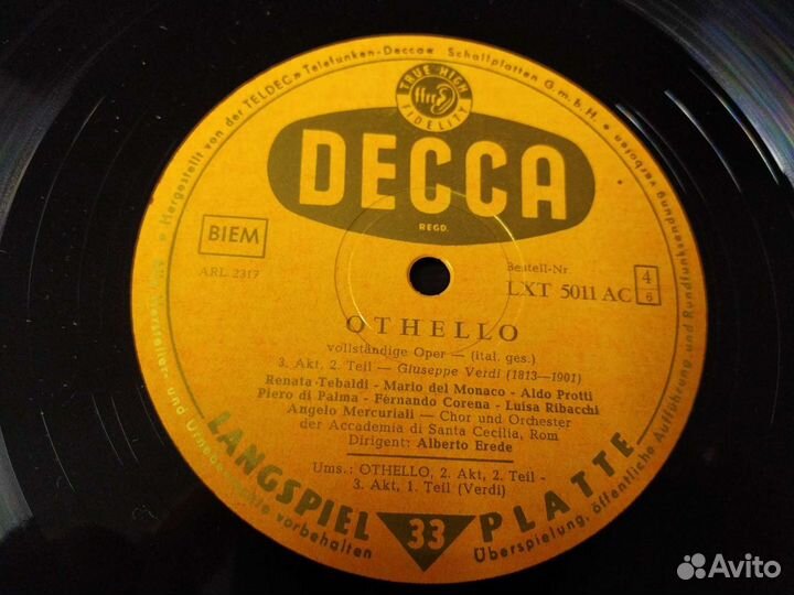 Verdi Mario del Monaco Othello винил