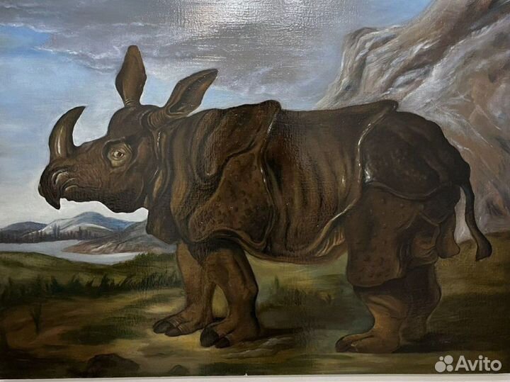 Картина маслом на холсте. Носорог