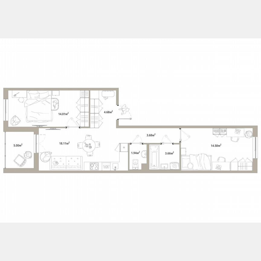 2-к. квартира, 63,2 м², 3/12 эт.