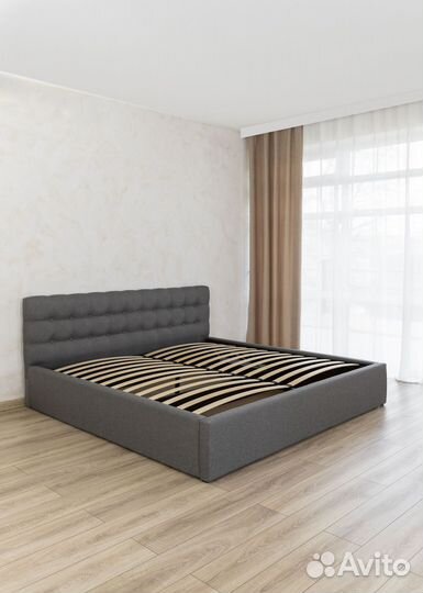 Кровать 200х200 с подъемным механизмом серая