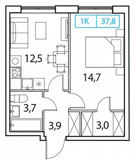 1-к. квартира, 37,8 м², 12/15 эт.