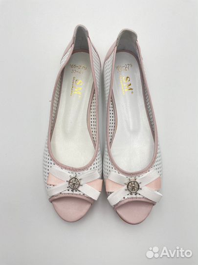 Кожаные балетки SM бело-розовые (пудровые)