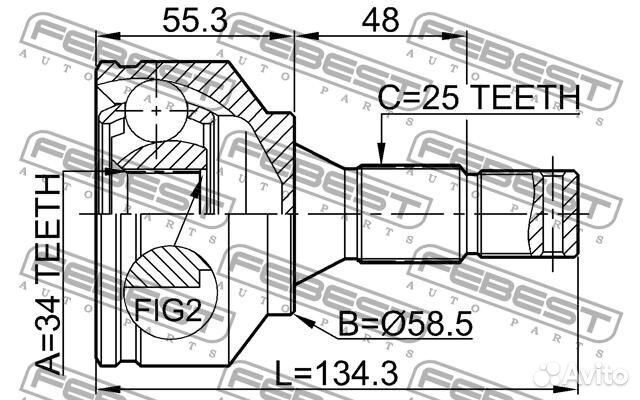 Шрус наружный 34x58.5x25 (peugeot 307 2001-2008) f