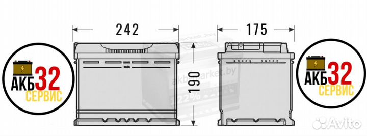 АКБ сервис 32*-tenax premium 60А/ч обратной пол