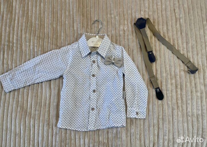 Рубашка + бабочка + подтяжки для мальчика 9-12 мес
