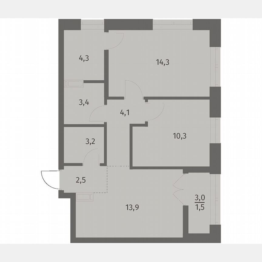 2-к. квартира, 57,4 м², 3/12 эт.