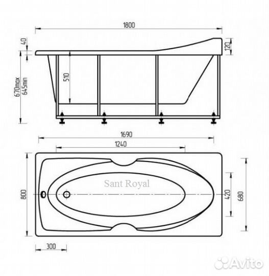 Акриловая ванна 180х80