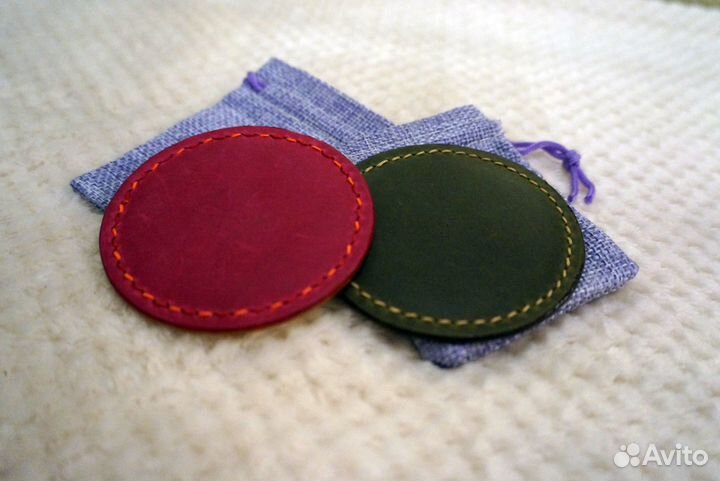 Зеркало карманное, кожа