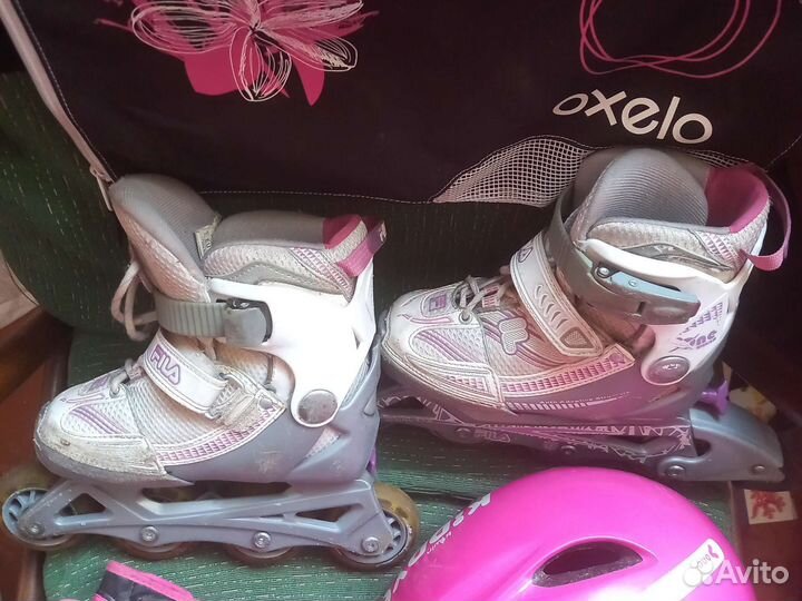 Роликовые коньки Fila 29-32 р,шлем, чехол, защита