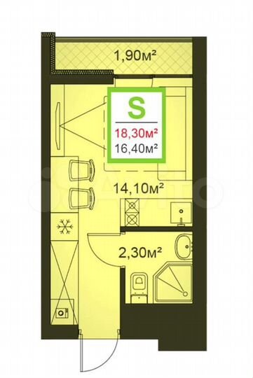 1-к. квартира, 18,3 м², 12/18 эт.