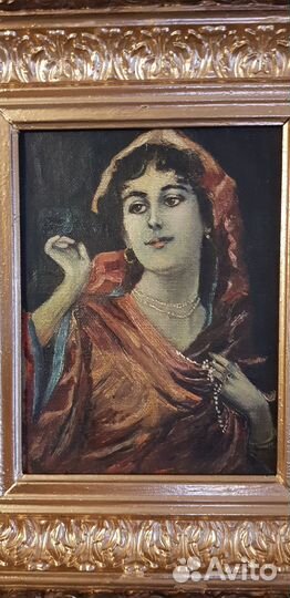 Старинная картина холст масло женнский портрет