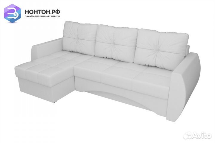 Диван угловой еврокнижка Сатурн экокожа белая