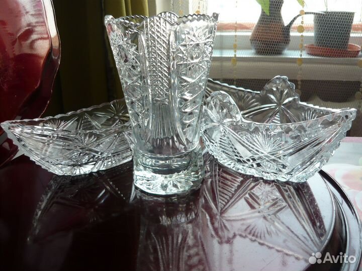 Вазы - лодочки и под цветы,хрусталь Гусь-Хр.,СССР