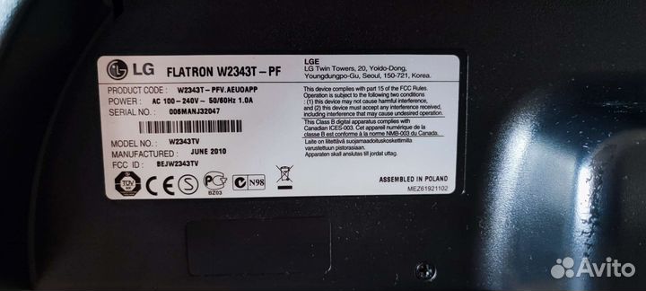 Монитор LG Flatron w2343T-PF