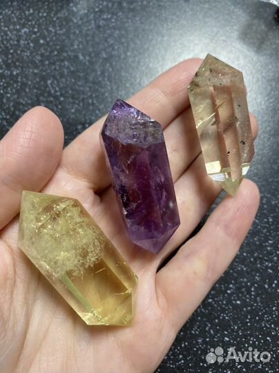 Аметист лавандовый, топаз лимонный кристаллы