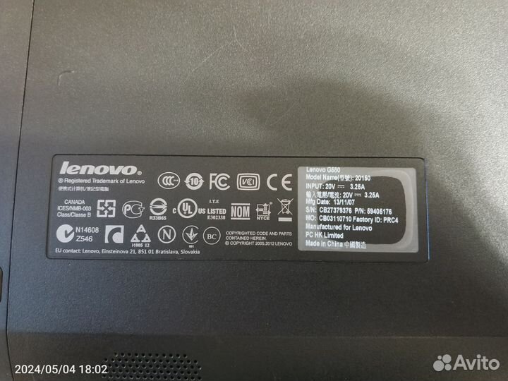 Ноутбук lenovo G580