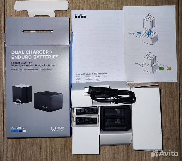 Gopro 12/11/10/9 зарядное устройство+2 enduro акб