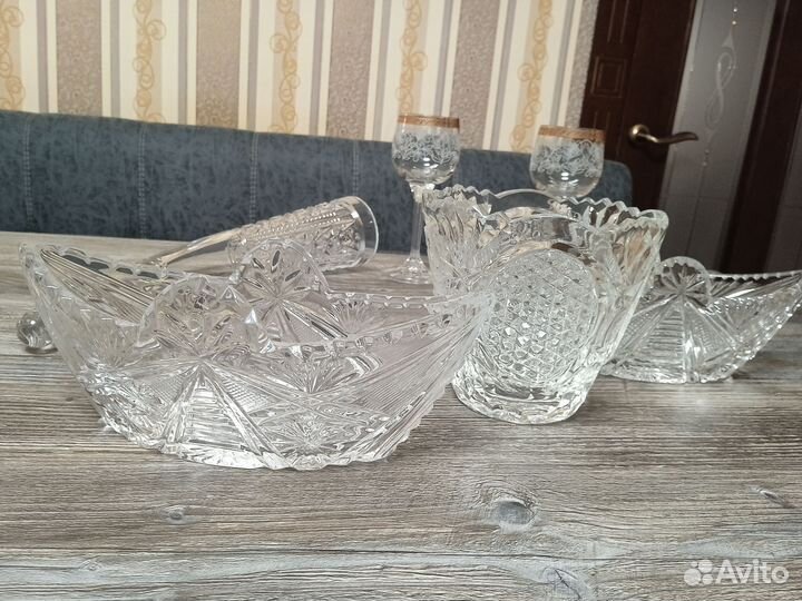 Хрустальная ваза/ конфетница/ ладья