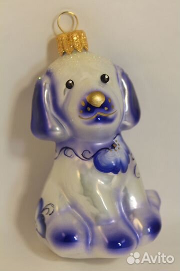 Елочная игрушка Ариель. Собака щенок соло кобальт