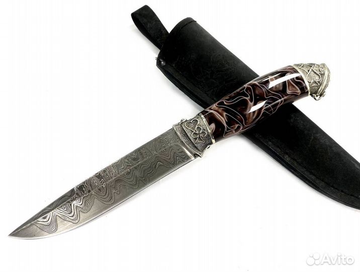 Нож Варан, ламинированная дамасская сталь, акрил к