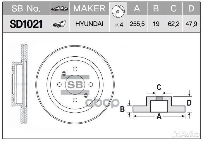 Диск тормозной hyundai getz 1.1-1.6 02- с абс п