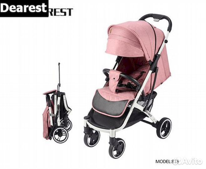 Коляска dеаresт 818 розовая на белой раме